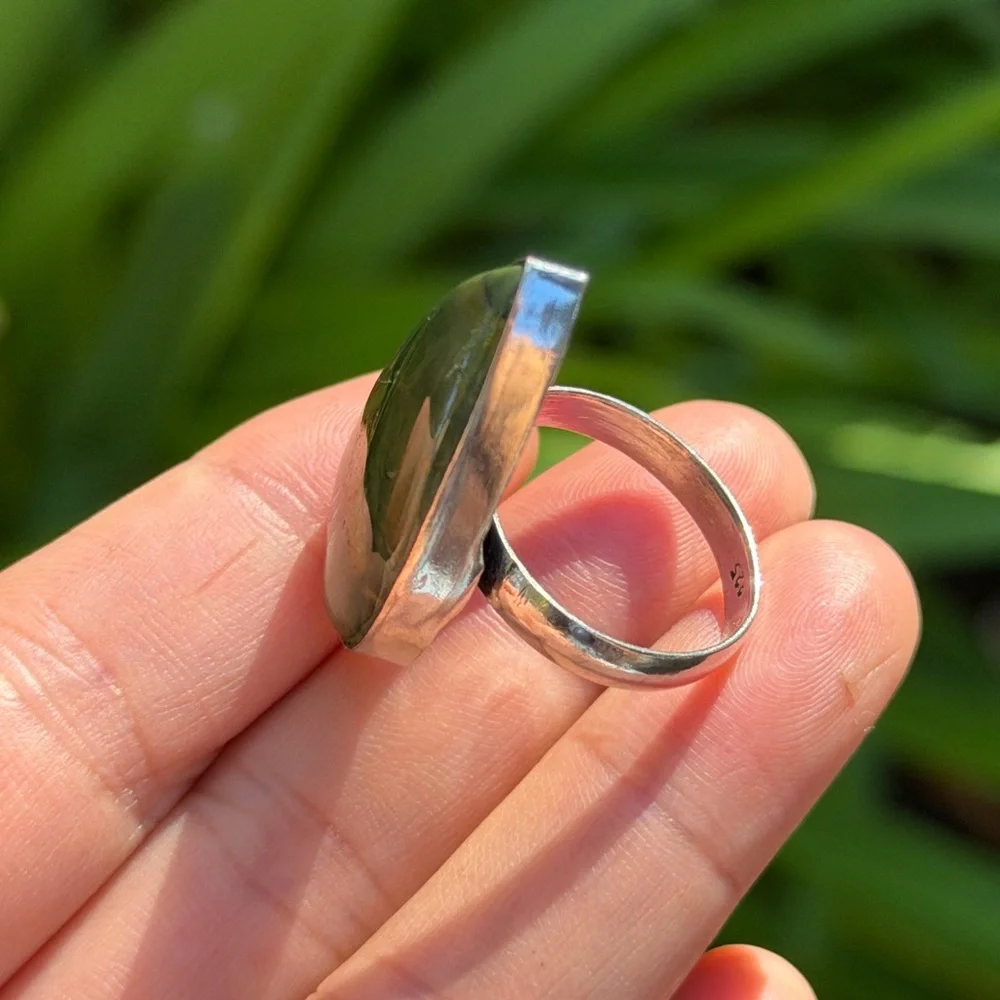 Size‎ 9.75 925 silver plated ocean jasper ring 0496